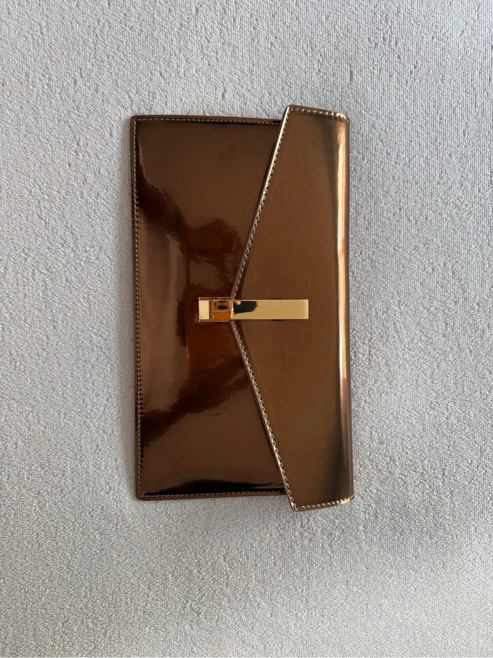 ALDO Bronze Patent Envelope Clutch Evening Bag with Gold Hardware